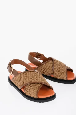 Best Sandali in Pelle E Rafia con Chiusura Fibbia Donna Ballerine|Scarpe Basse