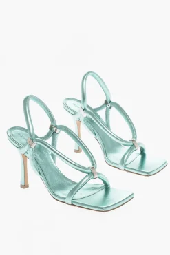 New Sandali In Pelle Effetto Metallizzato 9 cm Donna Scarpe Con Tacco