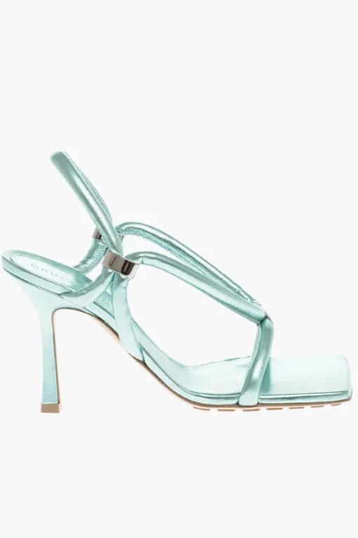 New Sandali In Pelle Effetto Metallizzato 9 cm Donna Scarpe Con Tacco