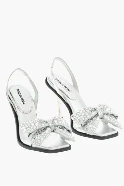 Hot Sandali In Pelle HOLIDAY PARTY Con Maxi Fiocco Statement Con Strass Tacco 10 cm Donna Scarpe Con Tacco