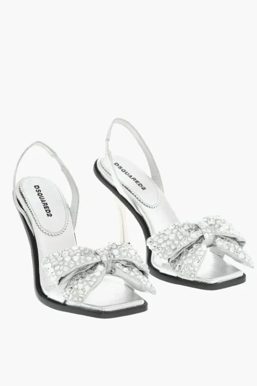Hot Sandali In Pelle HOLIDAY PARTY Con Maxi Fiocco Statement Con Strass Tacco 10 cm Donna Scarpe Con Tacco