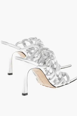 Sandali in Pelle Intrecciata Lamé con Tacco a Rocchetto 10cm>Bottega Veneta New