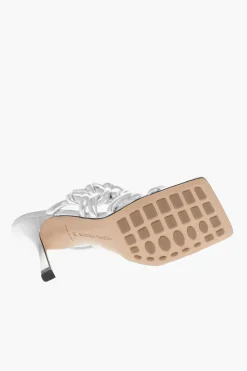 Sandali in Pelle Intrecciata Lamé con Tacco a Rocchetto 10cm></noscript>Bottega Veneta New