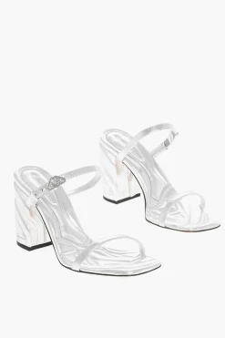 Discount Sandali in Pelle Lamè con Tacco Goffrato 9cm Donna Scarpe Con Tacco