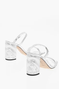 Discount Sandali in Pelle Lamè con Tacco Goffrato 9cm Donna Scarpe Con Tacco