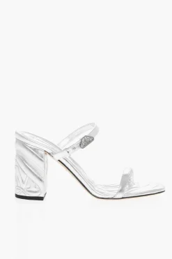 Discount Sandali in Pelle Lamè con Tacco Goffrato 9cm Donna Scarpe Con Tacco