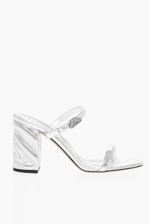 Discount Sandali in Pelle Lamè con Tacco Goffrato 9cm Donna Scarpe Con Tacco