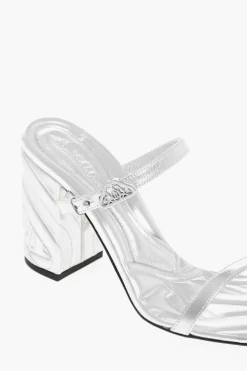 Discount Sandali in Pelle Lamè con Tacco Goffrato 9cm Donna Scarpe Con Tacco