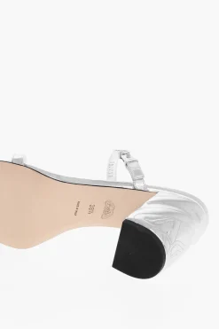 Discount Sandali in Pelle Lamè con Tacco Goffrato 9cm Donna Scarpe Con Tacco