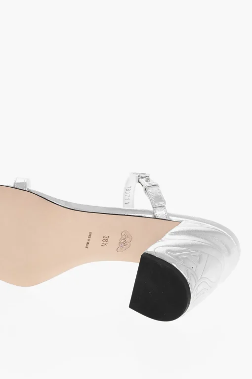 Discount Sandali in Pelle Lamè con Tacco Goffrato 9cm Donna Scarpe Con Tacco