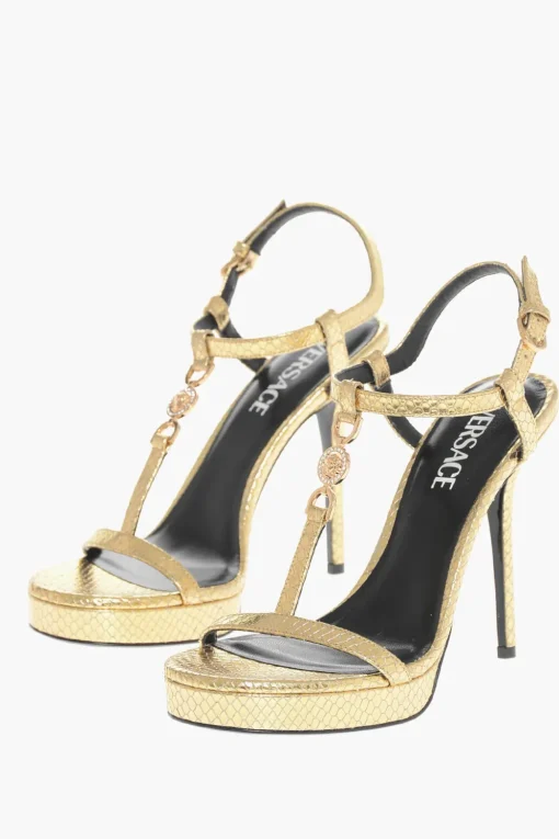 Best Sandali in Pelle Lamè Pitonata con Tacco a Spillo 11cm Donna Scarpe Con Tacco