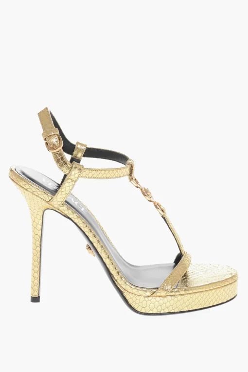 Best Sandali in Pelle Lamè Pitonata con Tacco a Spillo 11cm Donna Scarpe Con Tacco