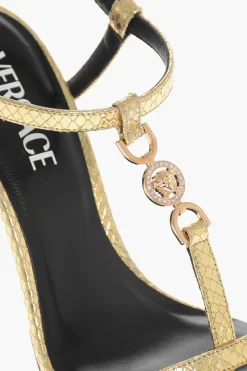 Best Sandali in Pelle Lamè Pitonata con Tacco a Spillo 11cm Donna Scarpe Con Tacco