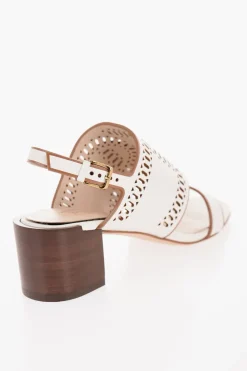 Hot Sandali in Pelle Laser Cut con Tacco in Legno 5,5cm Donna Scarpe Con Tacco