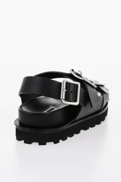 Fashion SandalI Slingback in Pelle con Doppia Fibbia Uomo Scarpe Basse