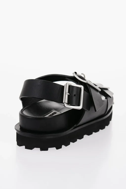 Fashion SandalI Slingback in Pelle con Doppia Fibbia Uomo Scarpe Basse