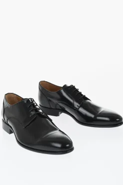 Sale Scarpe Derby in Pelle Lucida a Tinta Unita Uomo Stringate