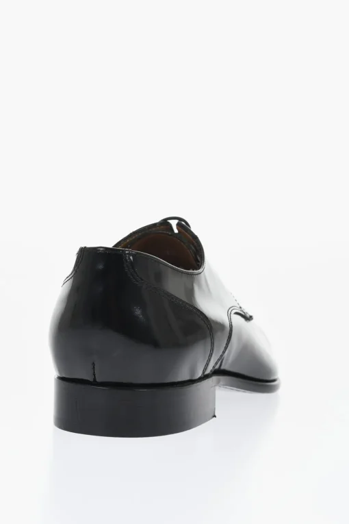 Sale Scarpe Derby in Pelle Lucida a Tinta Unita Uomo Stringate