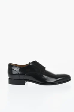 Sale Scarpe Derby in Pelle Lucida a Tinta Unita Uomo Stringate