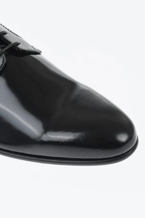 Sale Scarpe Derby in Pelle Lucida a Tinta Unita Uomo Stringate