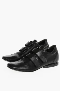 Outlet Scarpe in Pelle a Tinta Unita con Chiusura in Velcro Uomo Stringate