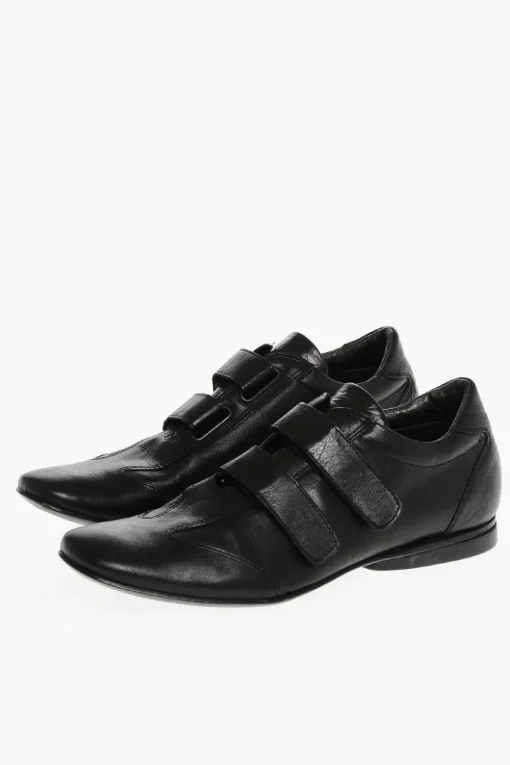 Outlet Scarpe in Pelle a Tinta Unita con Chiusura in Velcro Uomo Stringate