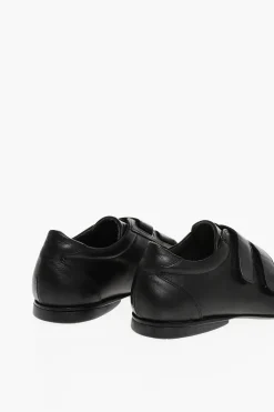 Outlet Scarpe in Pelle a Tinta Unita con Chiusura in Velcro Uomo Stringate