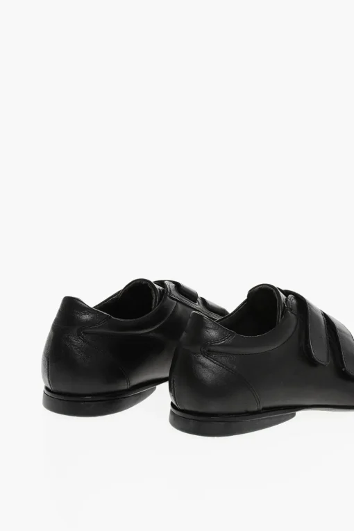 Outlet Scarpe in Pelle a Tinta Unita con Chiusura in Velcro Uomo Stringate