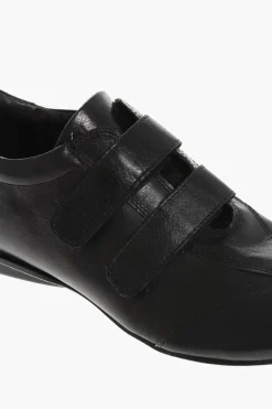 Outlet Scarpe in Pelle a Tinta Unita con Chiusura in Velcro Uomo Stringate