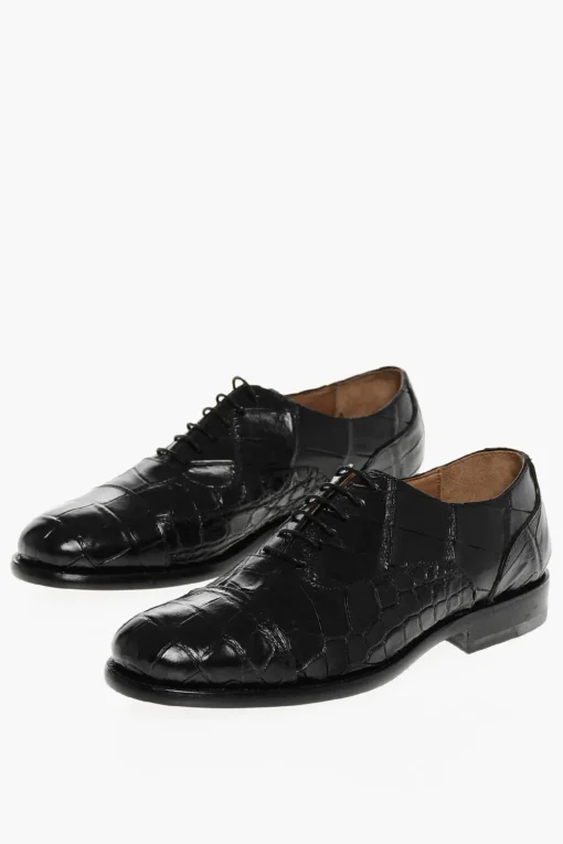 Outlet Scarpe Oxford In Pelle Di Coccodrillo Uomo Stringate