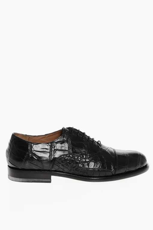 Outlet Scarpe Oxford In Pelle Di Coccodrillo Uomo Stringate
