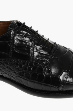 Outlet Scarpe Oxford In Pelle Di Coccodrillo Uomo Stringate
