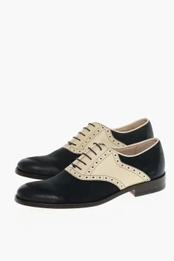 Scarpe Oxford Quarter Brogues Bicolore in Camoscio e Pelle>Corneliani Discount