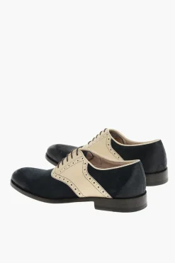 Scarpe Oxford Quarter Brogues Bicolore in Camoscio e Pelle>Corneliani Discount