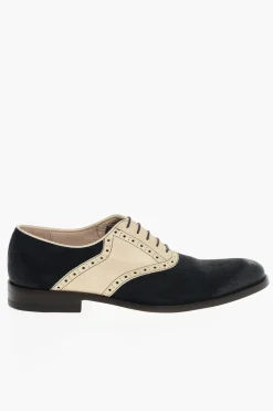 Scarpe Oxford Quarter Brogues Bicolore in Camoscio e Pelle></noscript>Corneliani Discount