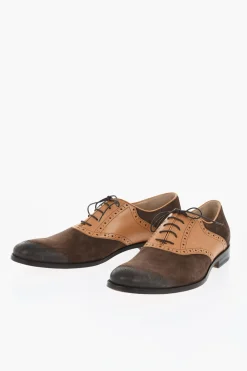 New Scarpe Oxford Quarter Brogues in Camoscio e Pelle Uomo Stringate