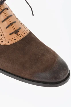 New Scarpe Oxford Quarter Brogues in Camoscio e Pelle Uomo Stringate