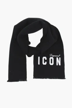 New Sciarpa ICON in Lana Vergine Con Ricamo a Contrasto Donna Sciarpe E Foulard