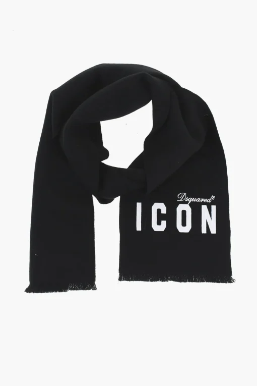 New Sciarpa ICON in Lana Vergine Con Ricamo a Contrasto Donna Sciarpe E Foulard