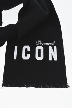 New Sciarpa ICON in Lana Vergine Con Ricamo a Contrasto Donna Sciarpe E Foulard