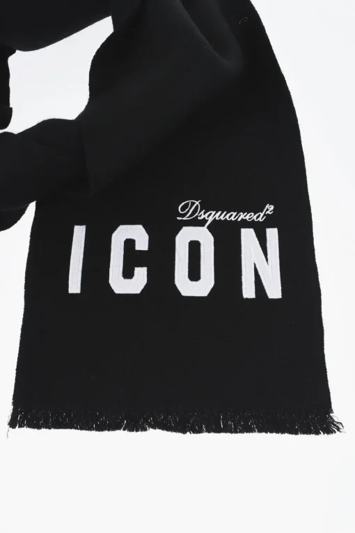 New Sciarpa ICON in Lana Vergine Con Ricamo a Contrasto Donna Sciarpe E Foulard