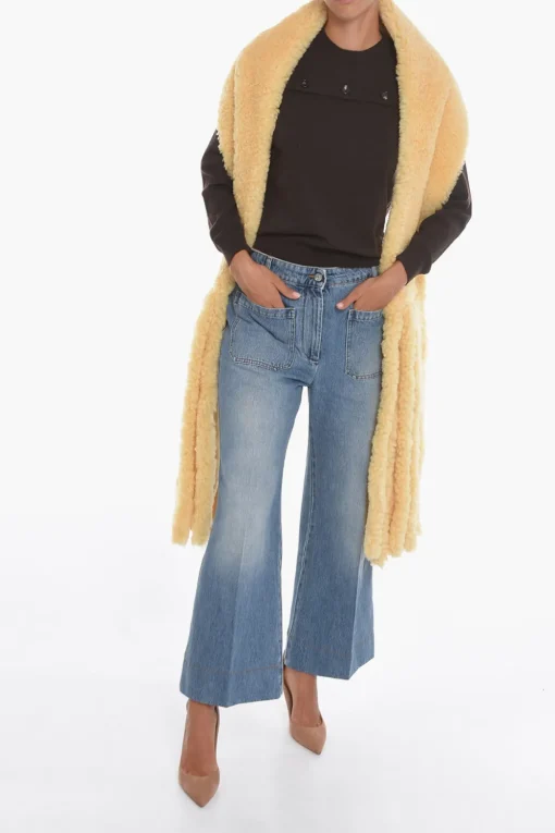Clearance Sciarpa in Shearling con Frange Donna Sciarpe E Foulard