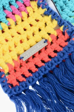 Outlet Sciarpa Multicolor in Crochet con Frange Donna Sciarpe E Foulard