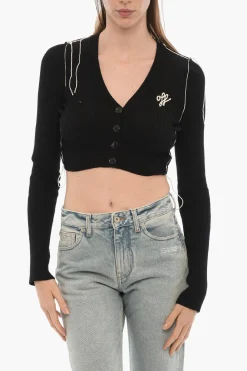 Best SEASONAL Cardigan Crop a Coste con Scollo a V Donna Maglieria