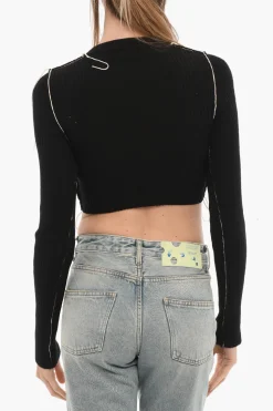 Best SEASONAL Cardigan Crop a Coste con Scollo a V Donna Maglieria