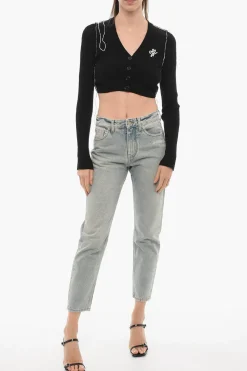Best SEASONAL Cardigan Crop a Coste con Scollo a V Donna Maglieria