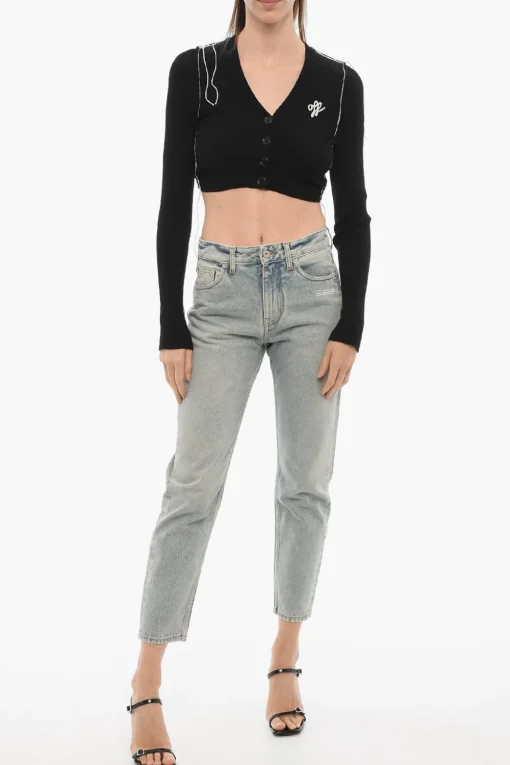 Best SEASONAL Cardigan Crop a Coste con Scollo a V Donna Maglieria