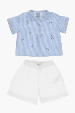 Set 2 Pezzi Composto da Blusa a Righe e Shorts in Tinta Unita>il gufo Outlet