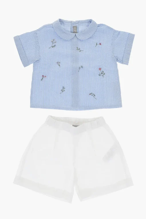 Set 2 Pezzi Composto da Blusa a Righe e Shorts in Tinta Unita>il gufo Outlet