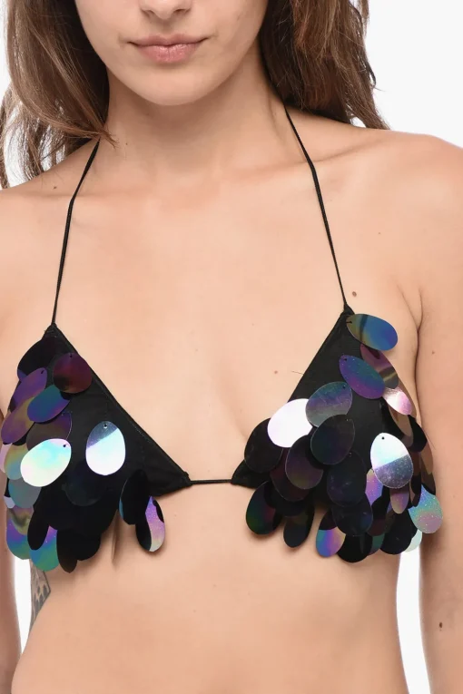 Best Set Bikini a Vita Alta con Paillettes Donna Costumi Da Bagno